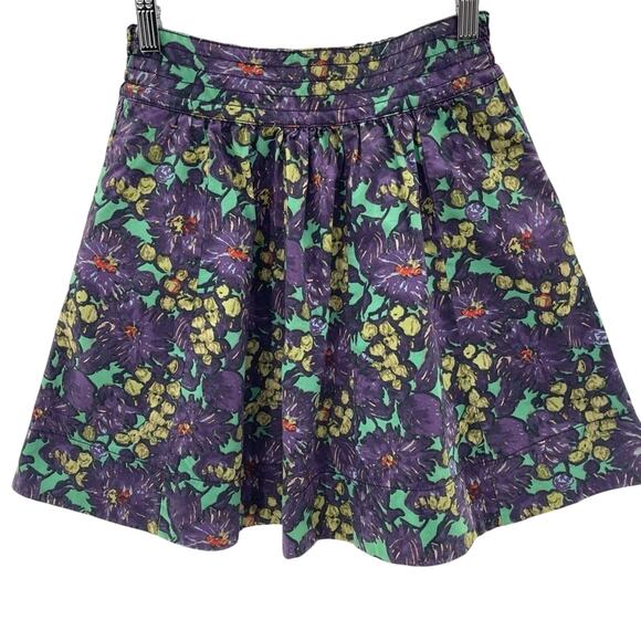 J. Crew 100% Cotton Cottagecore Purple Floral Pull On Elastic Waist Skirt 00 - Picture 1 of 9